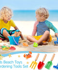 Children playing on beach with 24 Piece Kids Gardening Tools Set With Wooden Handles Including Shovel Rake Fork And Trowel Metal Beach Sandbox Toys.