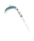 Moon Shaped Front Edge Blade For Scythe With Cobb Pattern, 360 mm Option, Japanese Made, showing blade and handle details