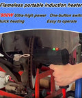 Handheld Pro Grade Induction Bolt Heater Kit 1800W in use on auto parts, showcasing its flameless heating capability.