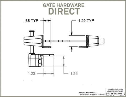 Heavy Duty Black Zinc Diecast Metal Gravity Latch With Key Lock And Keyed Alike Design technical drawing and dimensions.