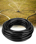 10M Garden Drip Irrigation Hose Kit, PVC Flexible Tubing 8 To 11 mm, black coil, shown with lawn sprinkler system in background