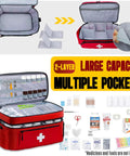 Two Layer First Aid Bag For Outdoor Travel And Home Use Must Have Portable Medical Kit Organizer, open showing compartments.