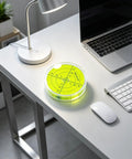 Magnetic Round Bubble Level Tool Bullseye Inclinometer Machinist on desk with clear measurement grid and lamp.