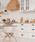 Kitchen cabinets with 10 Pack Matte Black Cup Pulls Three And Three Quarters Inch Hole Center Zinc Alloy Cabinet Hardware installed.