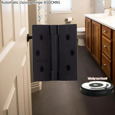 3.5 Inch Self Closing Stainless Steel Door Hinges Beefy Heavy Duty Spring Loaded Auto Close With Square Corner Matte Black Finish installed on door