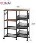 Rolling Kitchen Island Cart On Wheels With Four Tier Shelves And Storage Baskets, Six Removable Hooks, Locking Casters, Espresso Finish