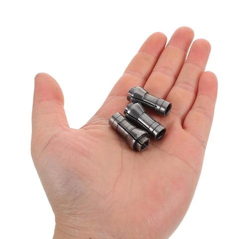 3 Piece Pro Grade 6mm Rotary Tool Collet Set Alloy Precision Clamping Chuck Adapter For Die Grinder Accessories Portable For Field Work And Fine Detailing Jewelry Engraving And Delicate Grinding Tasks in hand