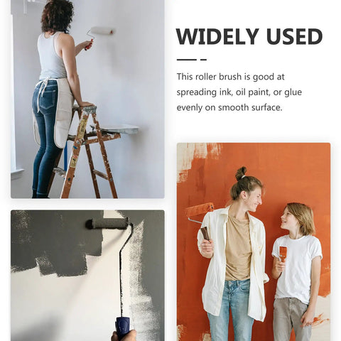 Hassle Free Detachable Paint Roller With Extendable Telescopic Handle For Ladder Free Wall Painting and Craft Prints Quick Coat Application and Pretty Slick Results in use on a ladder painting a wall.