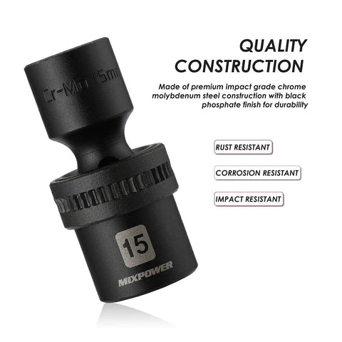 Single socket from Beefy Fifteen Piece Half Inch Drive Shallow Universal Impact Socket Set with Quality Construction features.
