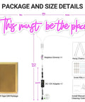 Package and size details of Pink 25x11 Inch Neon Sign LED Neon Lights for Bedroom Wall Decor with included accessories.