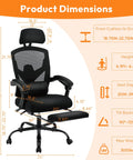 Comfy High Back Mesh Desk Chair With Foot Rest And Wheels For Ergonomic Support, Reclining Gaming Chair With Dimensions