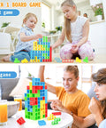 Kids playing with a 48 Piece Stack Up Tower Game For Adults And Kids Chill Family Game Night Balance Building Blocks Indoor Outdoor Playset.