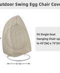 Patio Hanging Egg Chair Cover With Zipper UV Resistant Waterproof Outdoor Shield for 75H x 45W Single Seat Swing Chair