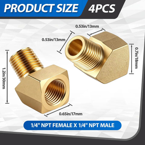 Four Pack 45 Degree Street Elbows Quarter Inch NPT Female To Quarter Inch NPT Male Brass Barstock Fittings For Pneumatic