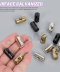 50Pcs M6x20mm Zinc Plated Barrel Nuts Kit For Furniture Assembly No Brainer Install shown in hand and scattered on surface.