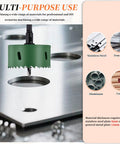Heavy-Duty Metalixity Bi-Metal Hole Saw 8-7/8 Inch 225mm cutting through stainless steel and metal plates with pilot drill bits.