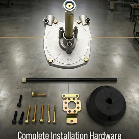 Beefed Up Marine External Rotary Steering Kit with Three Gear Drive and 16 Feet Cable, components displayed on floor