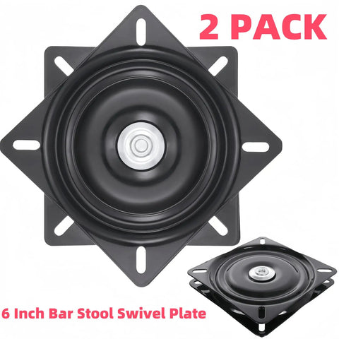 Heavy Duty 6 Inch Swivel Plate For Chairs And Bar Stools 360 Degree Spin With Solid Ring Of Ball Bearings 400 Pound Capacity 2 Pack Replacement Swivel Bases Rugged Furniture Hardware For Smooth Quiet Rotation, black metal components visible