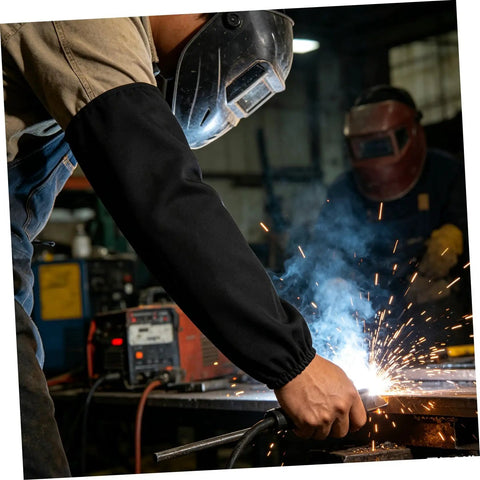 Super Tough Flame Resistant Welding Sleeves For Men And Women To Catch Burning Sparks And Dust While You Grind Steel Or Handle Daily Shop Tasks In Durable Black Fireproof Arm Guards