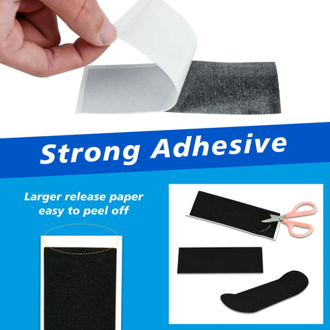 Peeling 30 Sheets Fingerboard Foam Grip Tape 38mm By 110mm Soft Black Non Slip Grip For Tricks And Grinds, showing adhesive.