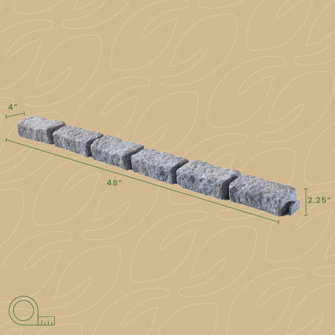 Greystone Faux Stone Landscape Edging Kit for Lawn and Garden Borders 40 Pack System with 48 inch long sections shown with dimensions