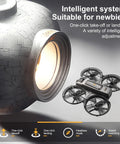 Big Screen Remote Control Drone With Dual Cameras, hovering near a large futuristic device, showcasing full prop guard.