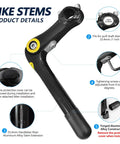 Beefy Black Adjustable Quill Stem 25.4mm Clamp Aluminum Alloy Bike Stem With 180mm Reach And 110mm Extension, details shown