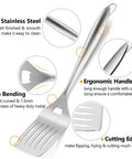 Heavy Duty Stainless Steel Grilling Utensil Set 18 Inch With Carry Bag For Outdoor Cooking And Camping Spatula Tongs Meat Fork Basting Brush Cleaning Brush A Great Gift For Men Grill Master Approved focused on spatula details