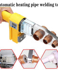 Heavy Duty Pro Grade 1000W 220V Plastic Pipe Weld Kit With Six Diameter Welding Heads, showing electric hot melt tool in use