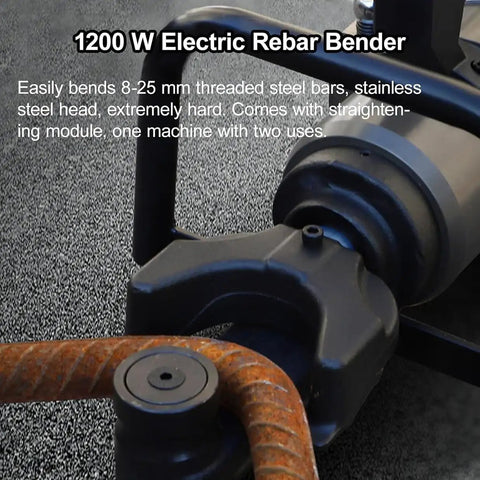 MXJCKSOQ 1200W Electric Hydraulic Rebar Bender With Straightening Function, bender head with rebar in use.