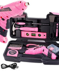 Pink Tool Set For Women 136 Piece Home DIY Kit With 3.6V USB Electric Screwdriver Cordless Drill Driver in case