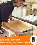Man installing The Real Deal Heavy Duty Soft Close Drawer Slides 22 Inch Full Extension with hydraulic damper in kitchen cabinet.