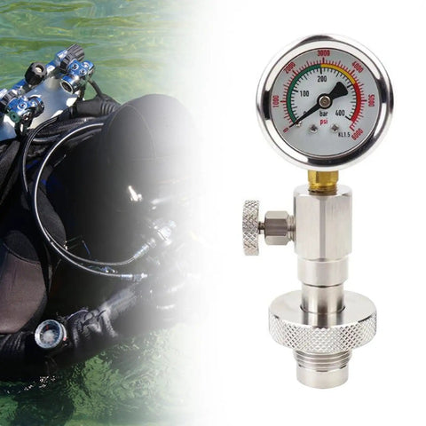 Yoke Tank Pressure Gauge For Scuba Diving Stainless Steel Compact Regulator Intermediate Pressure Checker With Vent Bleed Valve DIN Valve Compatible Accurate Readings For Water Sports And Underwater Explorers