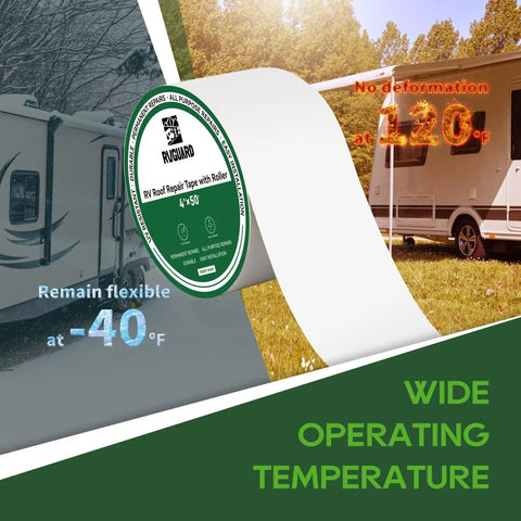 4 Inch By 50 Ft Roof Sealant Tape For RVs, Campers, Trailers And Boats, UV Resistant And Weatherproof Roofing Tape With Roller visible