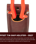 Offset Tin Snip Holster showing Wiss M6 snips in premium leather, fits belts up to 3 inches; durable tool holder for pruning shears