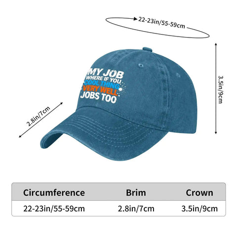 Low Profile Lightweight Cyan Blue Cap Unisex Hat With Adjustable Buckle For Women And Men, size dimensions labeled.