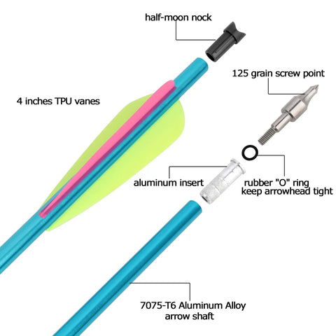 Crossbow Bolts Aluminum Arrows 20 Or 22 Inch Shafts With Four Inch TPU Vanes For Hunting And Target Practice Color Options Yellow And Pink 7075 T6 Aluminum Alloy
