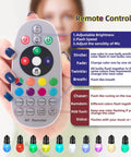Remote control for Outdoor String Lights For Patio And Backyard 48 Feet RGBW LED Bulb Set with colorful buttons and settings.