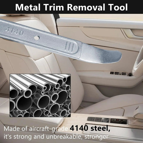 4140 Pry Tool For Auto Interiors And Panels displayed with car interior and steel illustration