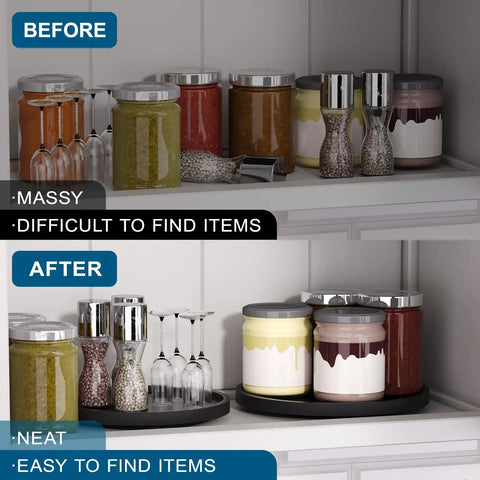 Dope Lazy Susan Organizer For Kitchen Cabinets And Pantry Bamboo Turntable Rotating Tray For Spices Jars in a pantry demo