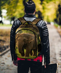 Person walking with Elephant Printed Unisex Backpack With Large Capacity, Durable Polyester All Day Everyday Carry Bag.