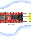 USB To TTL Serial Converter Adapter With Type C Cable For Arduino FT232RL FTDI Breakout Board 3.3V 5V with pin labels and dimensions