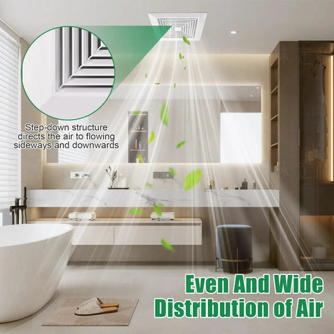Spring Loaded Bathroom Exhaust Fan Cover For 9x9 Inch Grille Replacement white ABS diffuser installed in modern bathroom ceiling