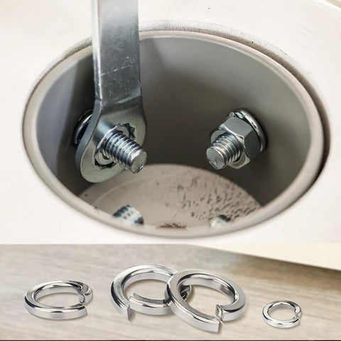 SAE Spring Lock Washers Assortment Kit 910 Pack With Nine Sizes In 304 Stainless Steel For Screws And Bolts close-up