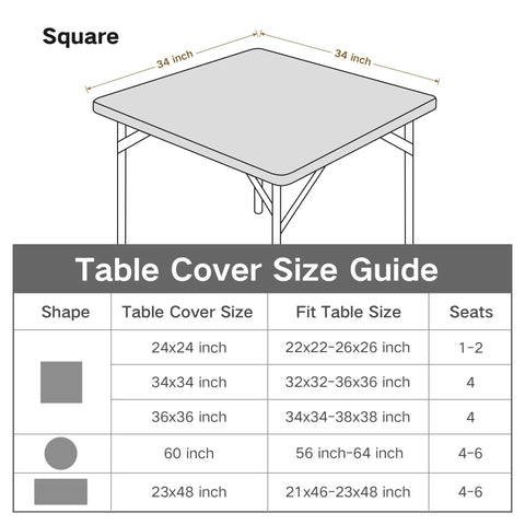 Fitted Card Table Cover For 34 By 34 Inch Square Tables Elastic Waterproof Tablecloth In Black size guide chart.