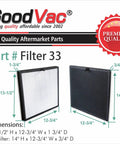 Replacement H13 Filter Kit for Samsung Cube Air Purifiers AX9500 CFX H100 GB showing HEPA and carbon filter dimensions