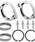 No Sweat Exhaust Gasket Flange Install Kit With Top Tier Nuts Quick Change Clamps And Corrosion Resistant Washers, chrome gaskets and bolts.