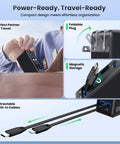 GaN IV 120W 4 In 1 Fast Charger with retractable USB-C cables shown in bag with foldable plug feature