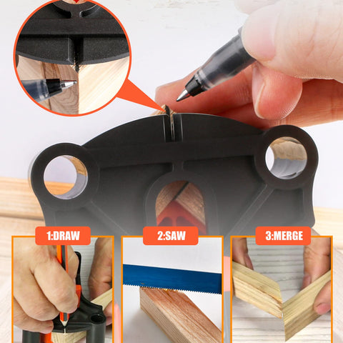 Multi Angle Corner Clamps Set Of Four For Woodworking 60 90 120 Degree Adjustable showing drawing, sawing, merging steps.