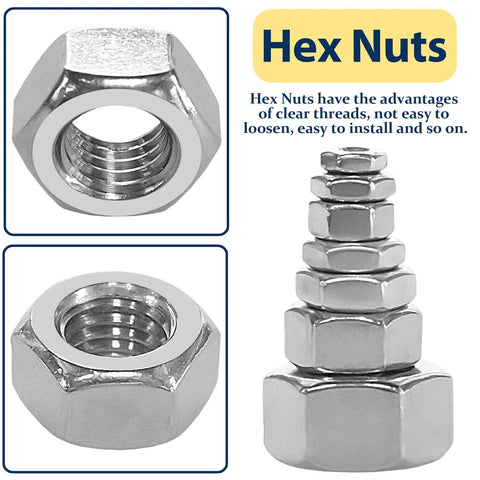 Two In One Hex Nut Kit For DIY And Automotive, 510 Piece SAE And Metric Nut Set, 304 Stainless Steel Nuts variety displayed